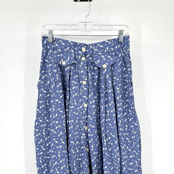 vintage 80s HIGH WAISTED FULL SKIRT midi button front mom floral boho academic S - Picture 2 of 9